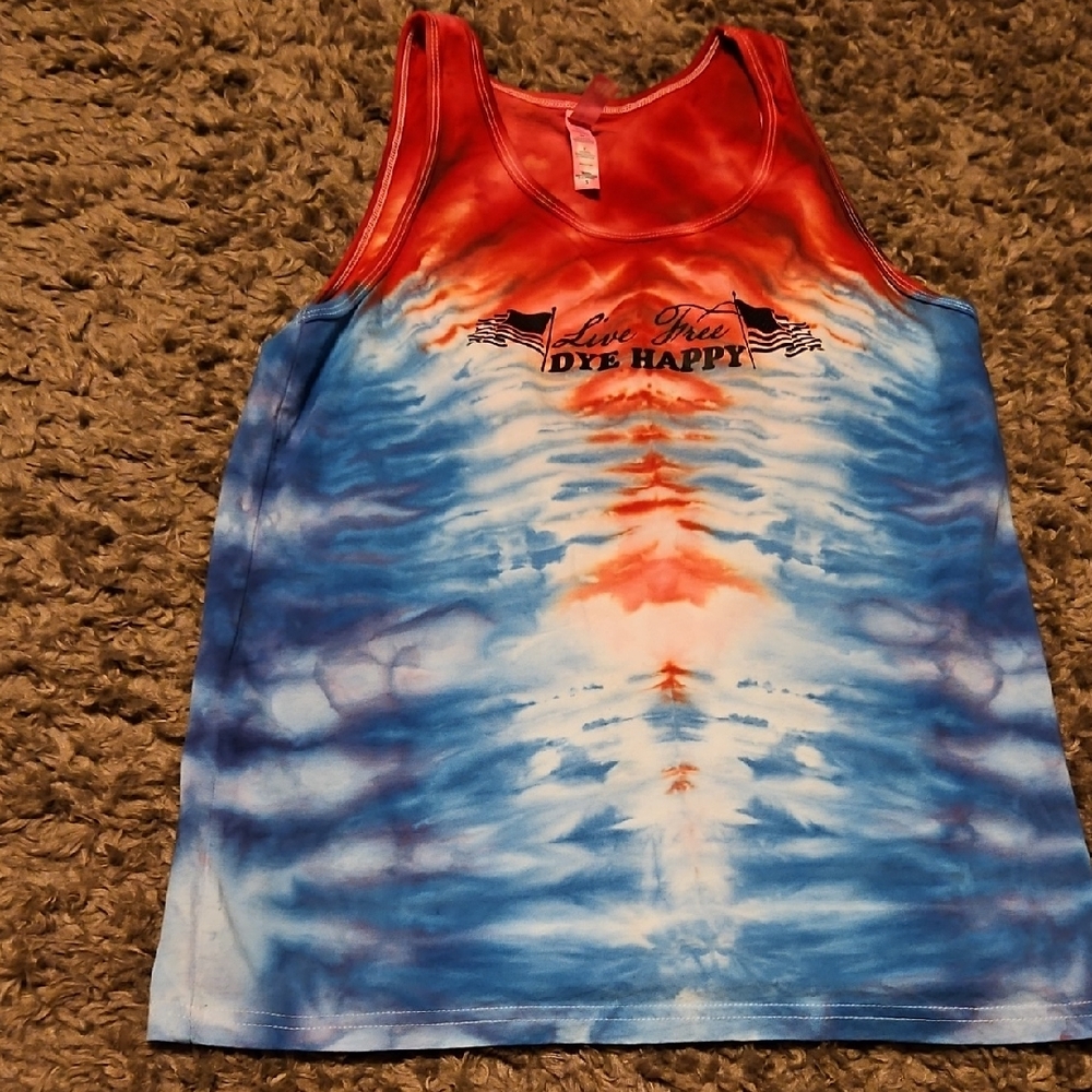 Tie-Dye Tank Top with Red and Blue Design